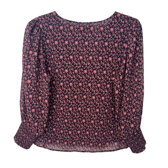 Madewell Orchard Floral Georgette Smocked-Cuff Button-Up Blouse Button-Front 12 - Picture 10 of 13